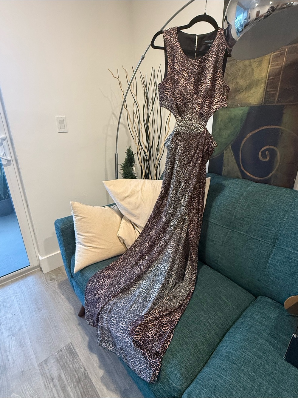 Marciano Leopard-Print Cutout Maxi Dress in Brown and Cream
